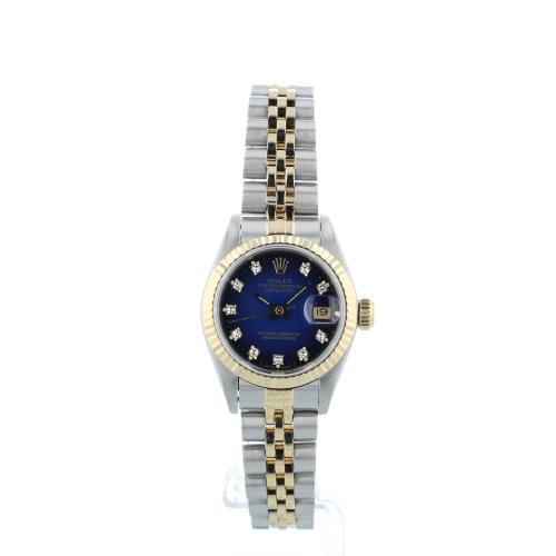 Ladies Rolex DateJust 69173 18ct Yellow Gold   Stainless Steel case with Blue Vignette Diamond dial