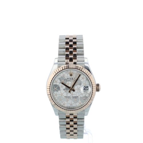Ladies Rolex DateJust 31 278271 18ct Rose Gold   Stainless Steel case with Silver Floral Motif Diamond dial