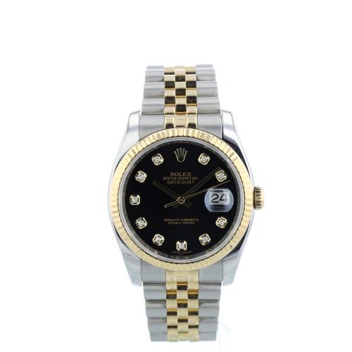 Gents Rolex Datejust 36 116233 18ct Yellow Gold Stainless Steel case with Black Diamond Set dial Gents Rolex Datejust 36 116233 18ct Yellow Gold Stainless Steel case with Black Diamond Set dial