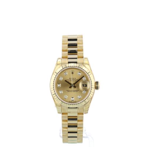 Ladies Rolex DateJust 179178 18ct Yellow Gold case with Champagne Diamond dial
