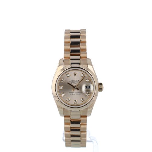 Ladies Rolex Datejust 179165 18ct Rose Gold case with Pink Diamond Set dial
