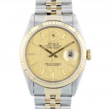 Gents Rolex Datejust 16233 18ct Yellow Gold Stainless Steel case with Champagne Linen dial