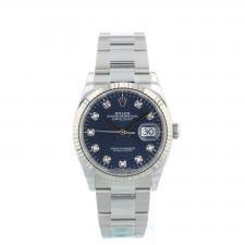 Gents Rolex Datejust 36 126234 Steel case with Blue Fluted Motif Diamond dial