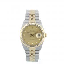 Gents Rolex Datejust 16233 18ct Yellow Gold Stainless Steel case with Champagne Diamond Set dial
