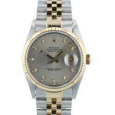 Gents Rolex DateJust 16233 18ct Yellow Gold Stainless Steel case with Silver Jubilee and Diamond dial