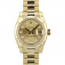 Ladies Rolex DateJust 179178 18ct Yellow Gold case with Champagne Diamond dial