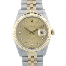 Gents Rolex Datejust 16233 18ct Yellow Gold Stainless Steel case with Champagne Diamond Set dial