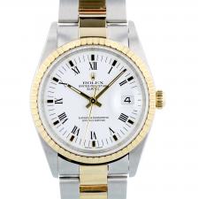 Ladies Rolex Date 34 15223 18ct Yellow Gold Stainless Steel case with White dial