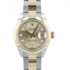 Ladies Rolex DateJust 279163 18ct Yellow Gold Stainless Steel case with Champagne Diamond Set dial