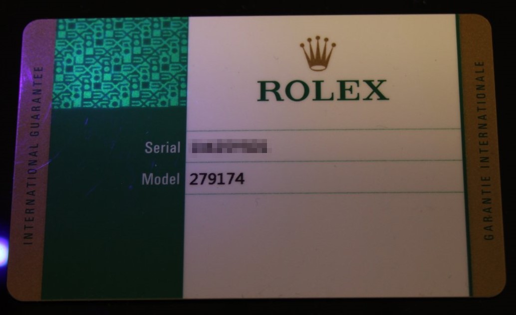 Rolex Warranty Card